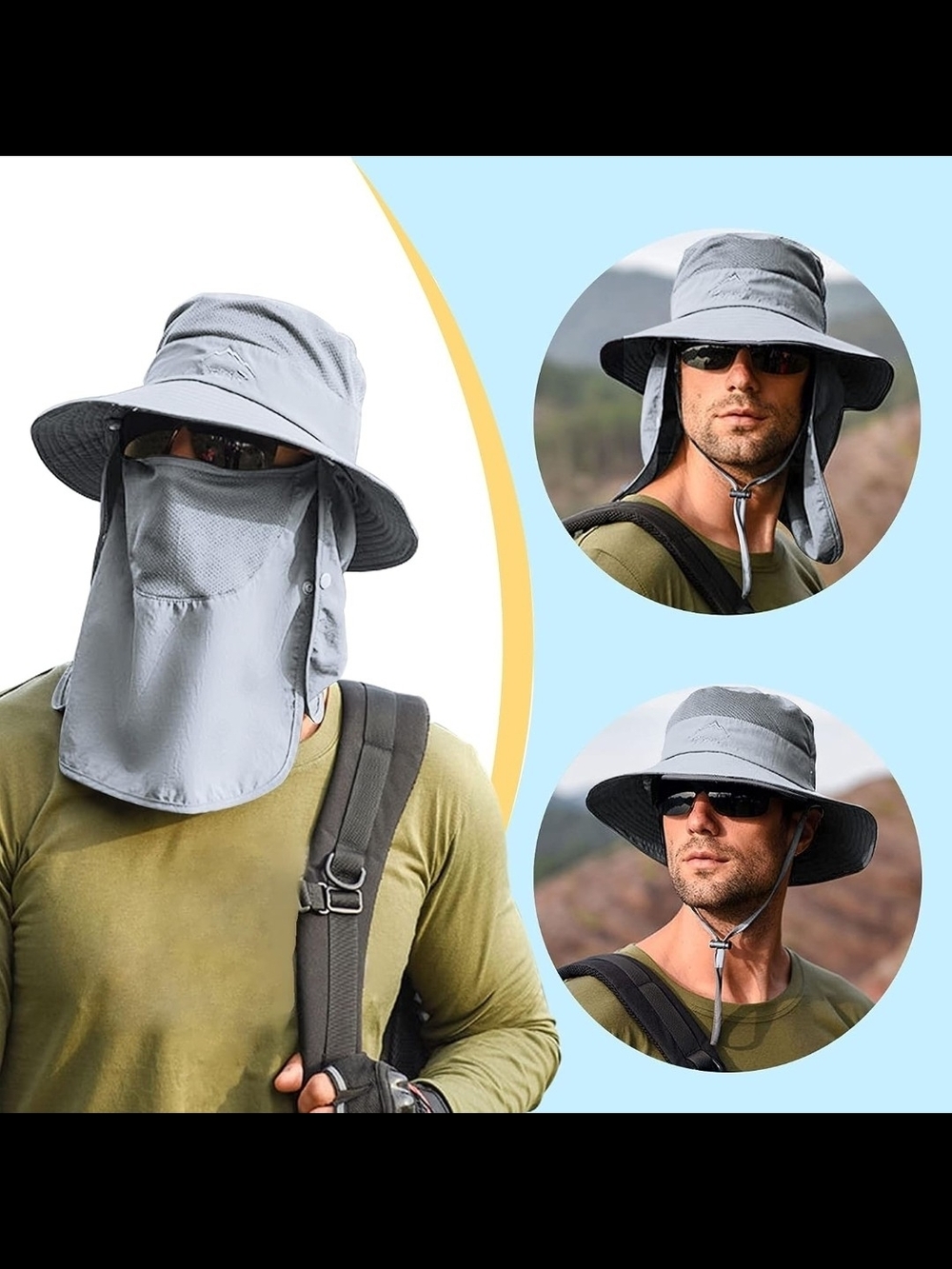 Light Gray Fishing Hat for Men & Women, Outdoor UV Sun Protection Wide Brim Hat